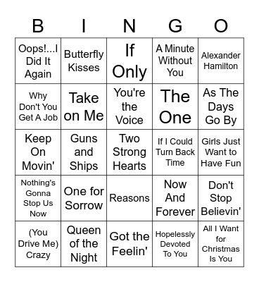 Stacey's Musical Bingo Card