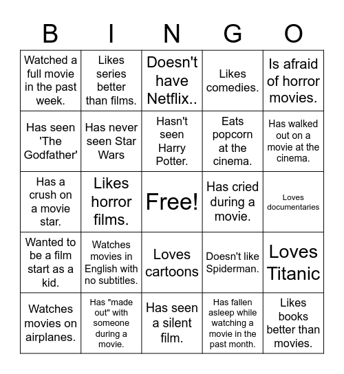 Find Someone Who- Cinema Edition! Bingo Card