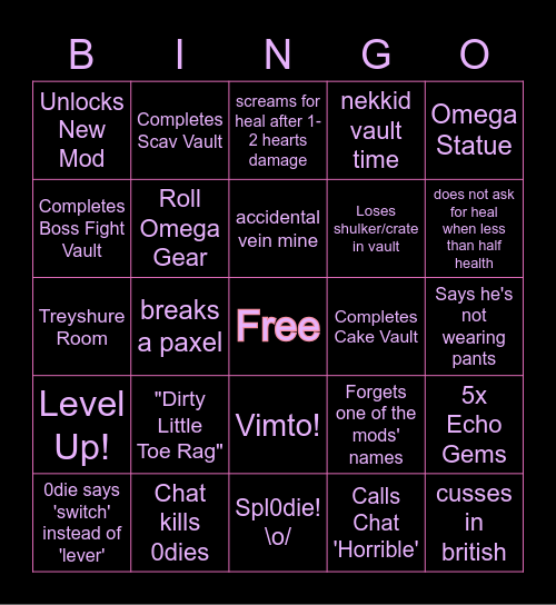 0die's Bingo of DOOM Bingo Card