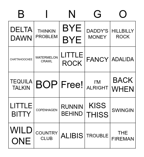 COUNTRY HITS Bingo Card