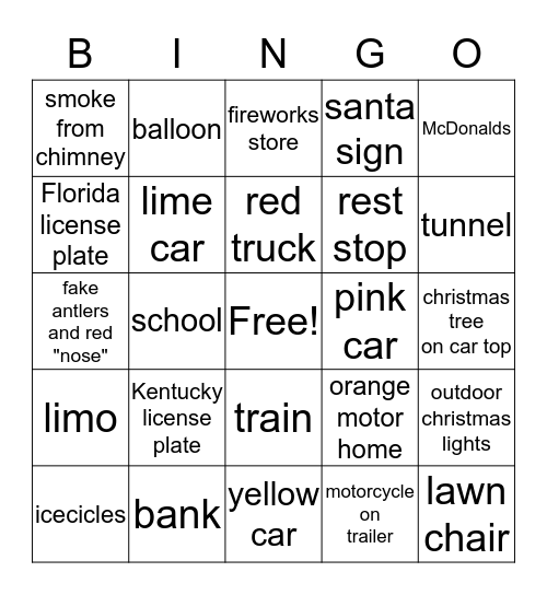 christmas travel Bingo Card