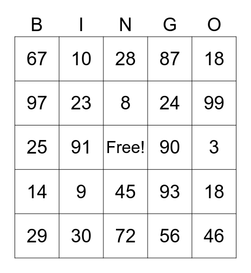 Numeros Cardinales Bingo Card