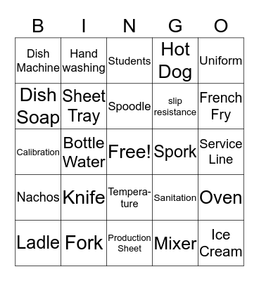 Foodservice Fun Bingo Card