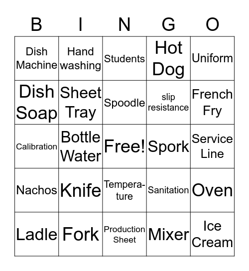 Foodservice Fun Bingo Card