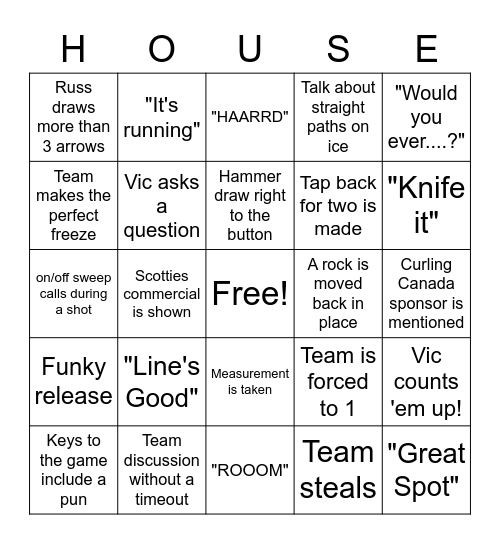 Curling Bingo Card