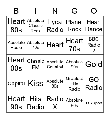 UK Radio station bingo Card