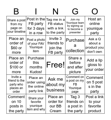 Younique Bingo Card