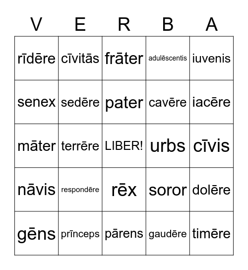 Advance Latin Set 17 Bingo Card
