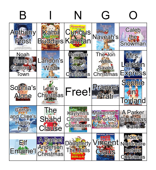 Holiday Movie Bingo Card