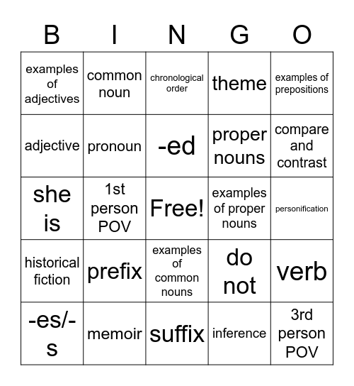 ELA Bingo Card