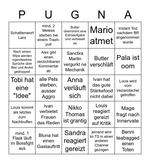 Mainraid Bingo Card