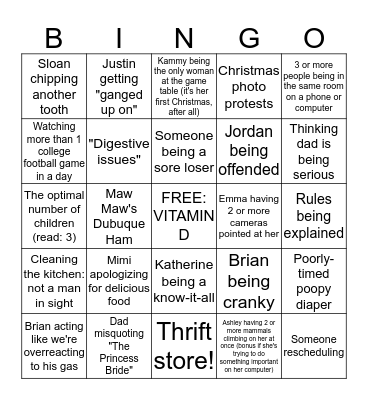 Christmas Family BINGO Card