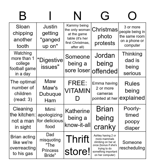 Christmas Family BINGO Card