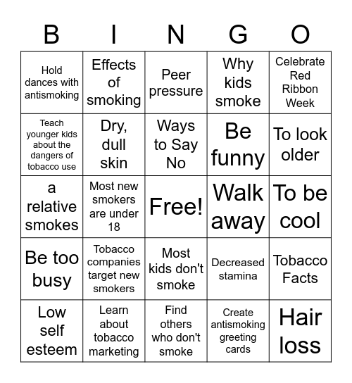 DRUG PREVENTION Bingo Card