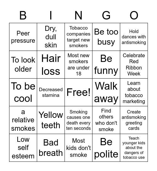 DRUG PREVENTION Bingo Card