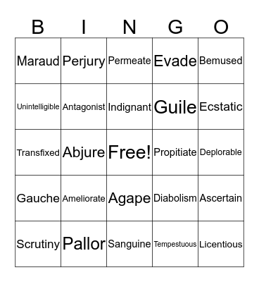 Vocabulary Bingo Card