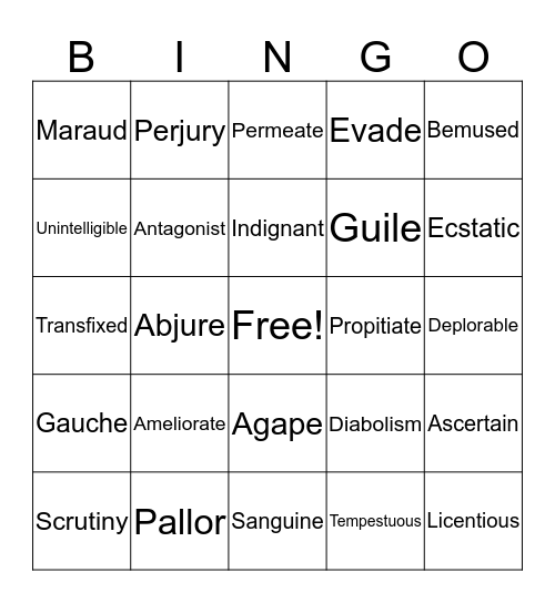 Vocabulary Bingo Card