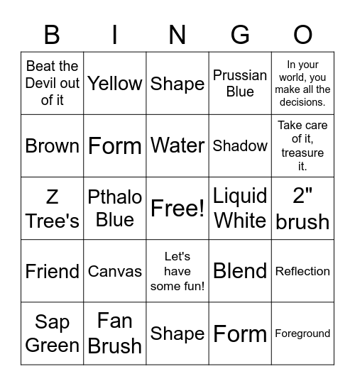 Bob Ross Bingo Card