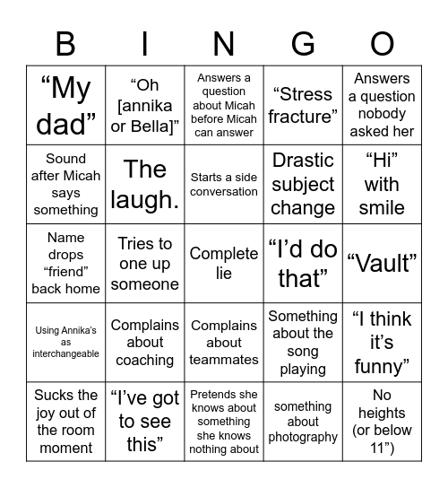 Sophie Bingo Card