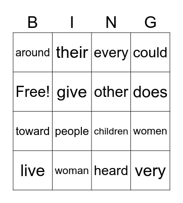 First Grade # 6 Bingo Card