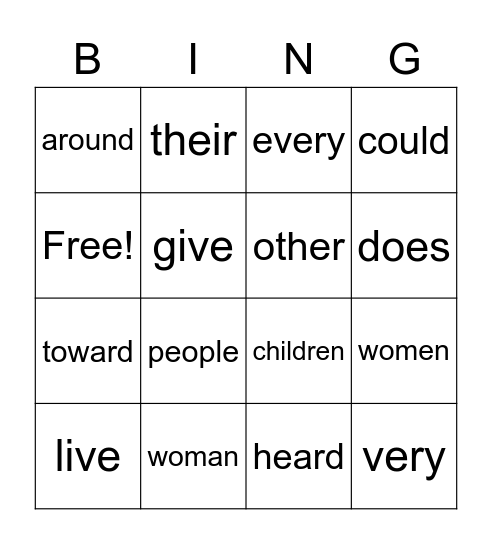 First Grade # 6 Bingo Card