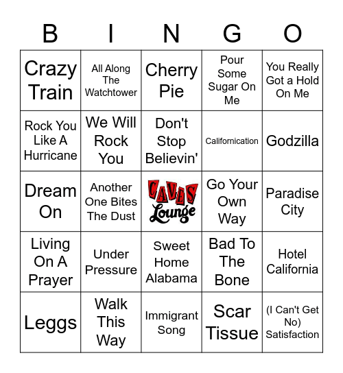 Classic Rock Bingo Card