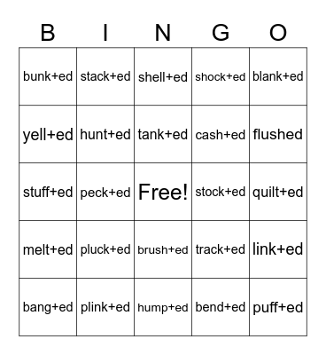 Suffix -ed Bingo Card