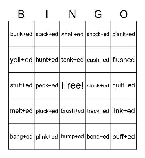 Suffix -ed Bingo Card