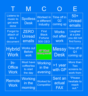 Talent Management COE BINGO Card