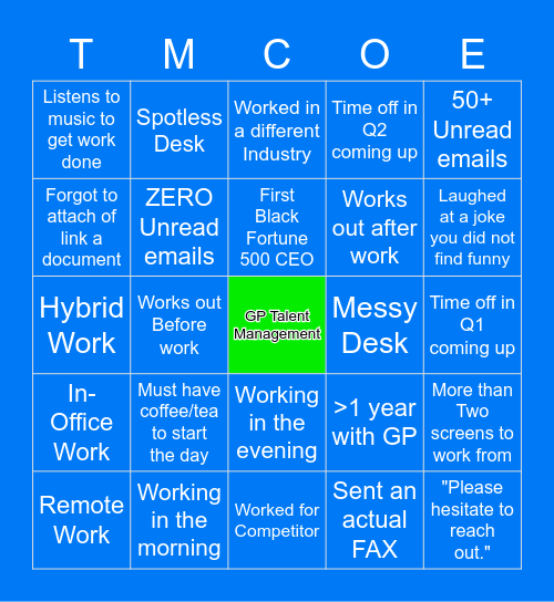 Talent Management COE BINGO Card