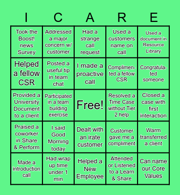 Customer Service Bingo Card