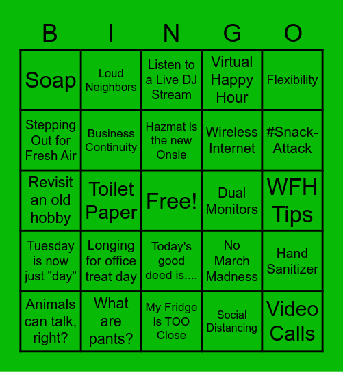 Work from Home Bingo Card