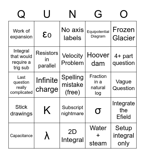 QUINGO Bingo Card