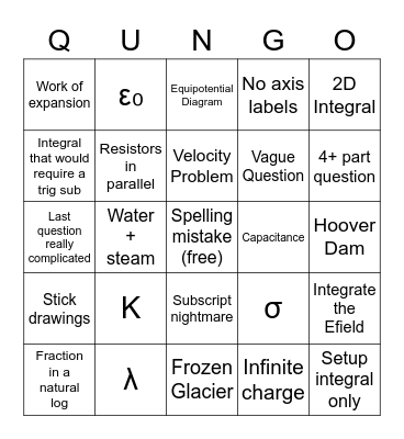 QUINGO Bingo Card