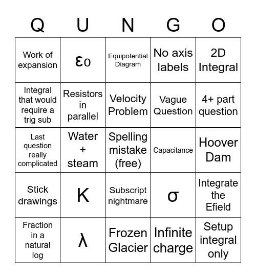 QUINGO Bingo Card