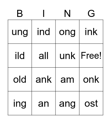 Glued Sounds and Glued Exceptions Bingo Card
