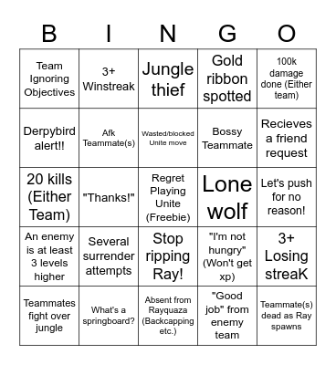 Unite Disaster Bingo Card