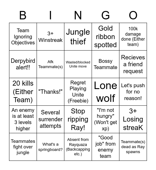 Unite Disaster Bingo Card