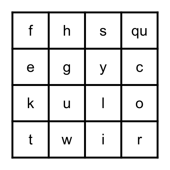Letters and Sounds Bingo Card