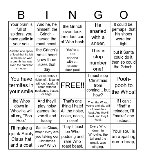 GRINCH ME! Bingo Card