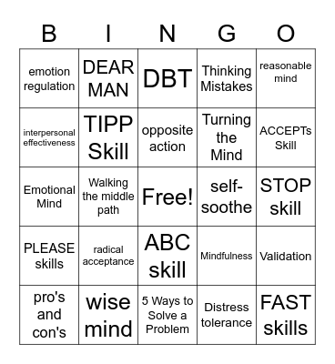 DBT Bingo Card