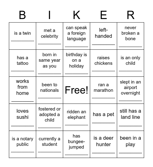 CVMA AUXILIARY BIKER BINGO Card