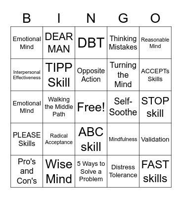 DBT Bingo Card