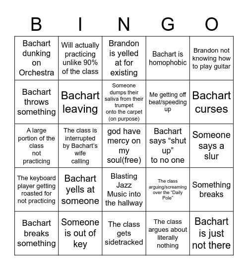 Jazz Band Bingo Card