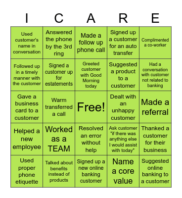 CUSTOMER SERVICE BINGO Card