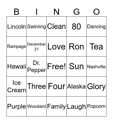 Nan Bingo Card