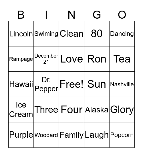 Nan Bingo Card