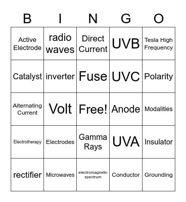 Electricity Bingo Card