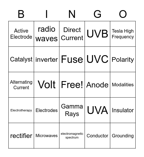 Electricity Bingo Card