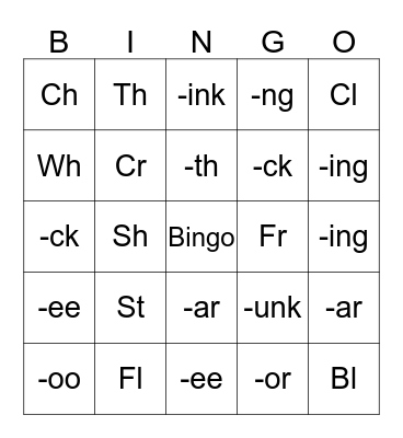 PHONICS Bingo Card